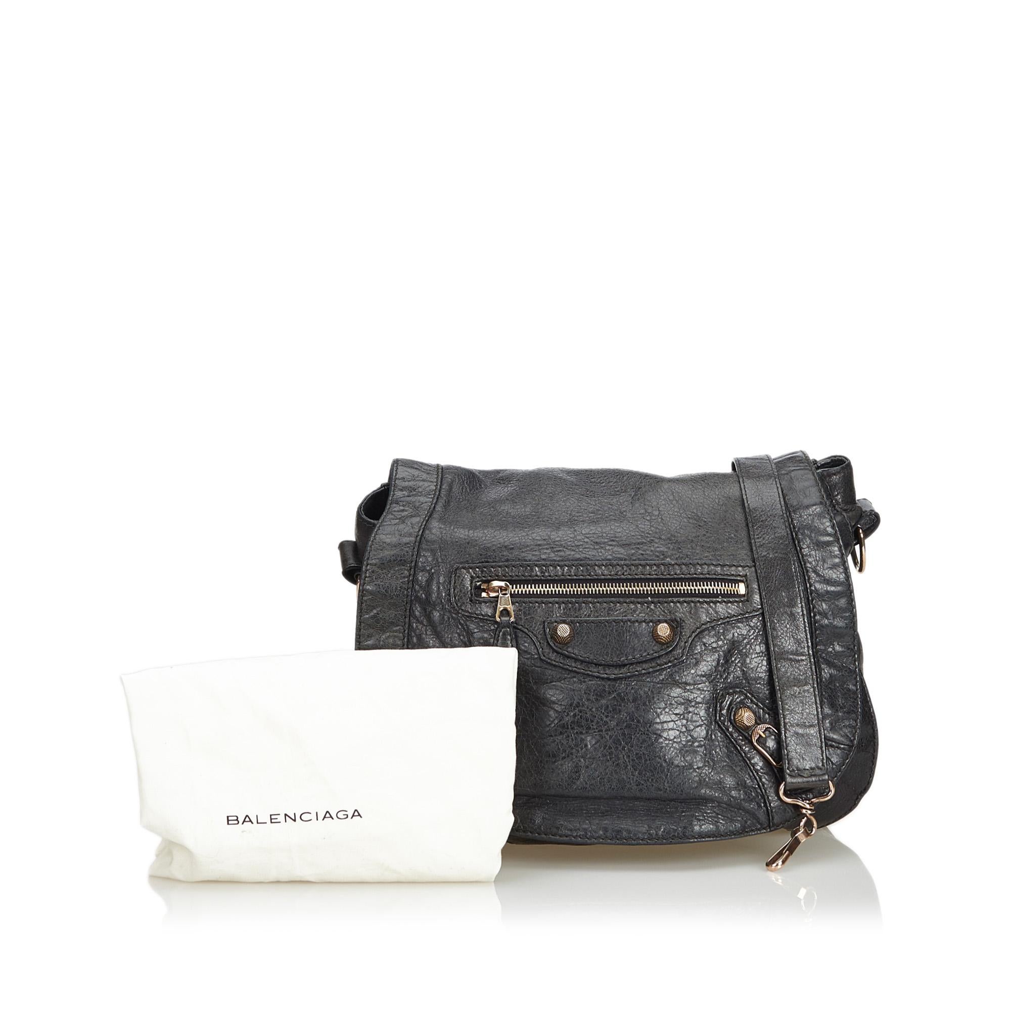 Balenciaga Black  Leather Motocross Classic Folk Crossbody Bag Spain 2