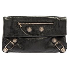 Balenciaga Black Leather Motocross Giant 21 Envelope Clutch