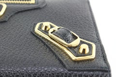 Balenciaga Black Leather Motocross Zippy Wallet Metallic Gold Edges 1BAL0502