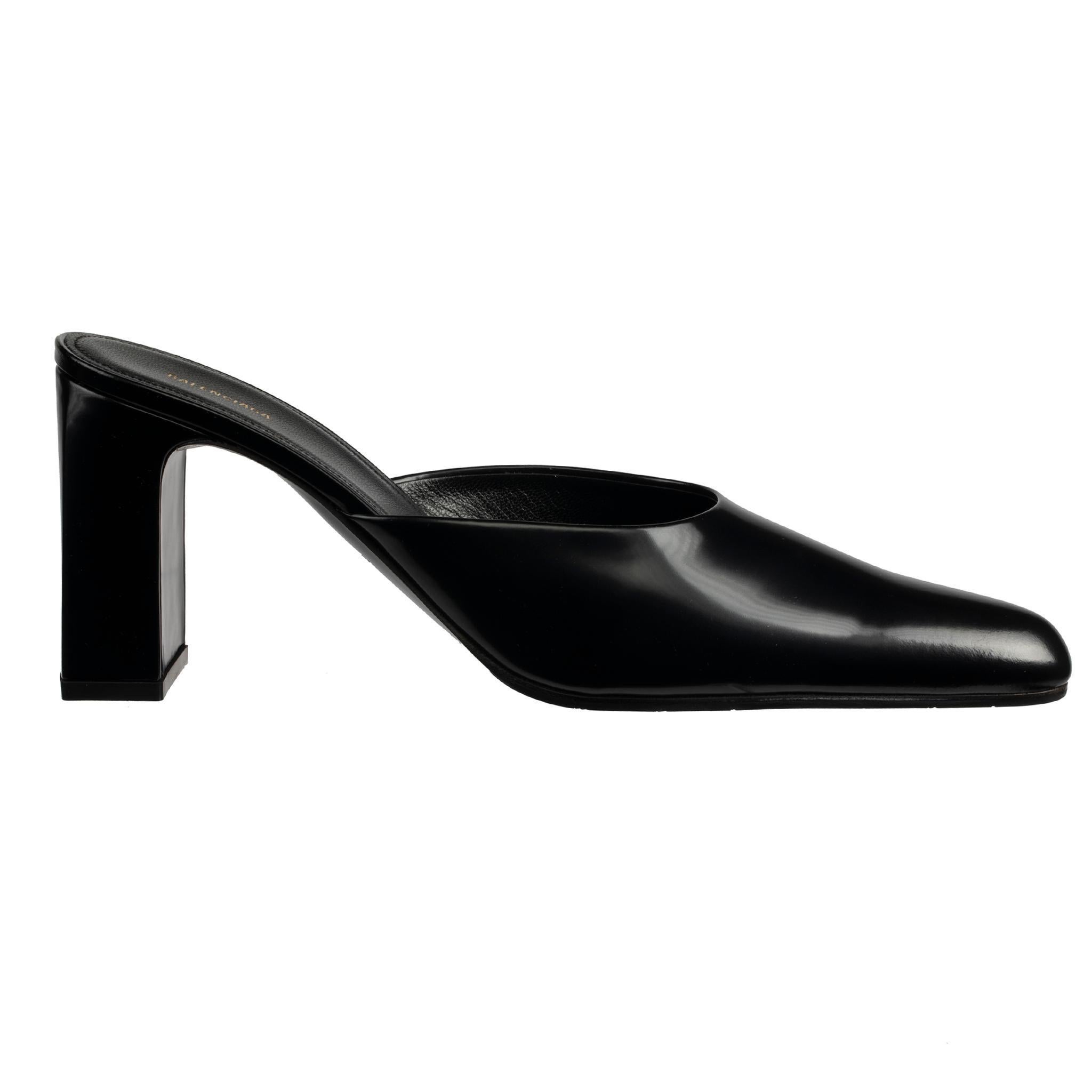 Balenciaga Schwarz Leder Pantoletten 39.5 FR Damen im Angebot
