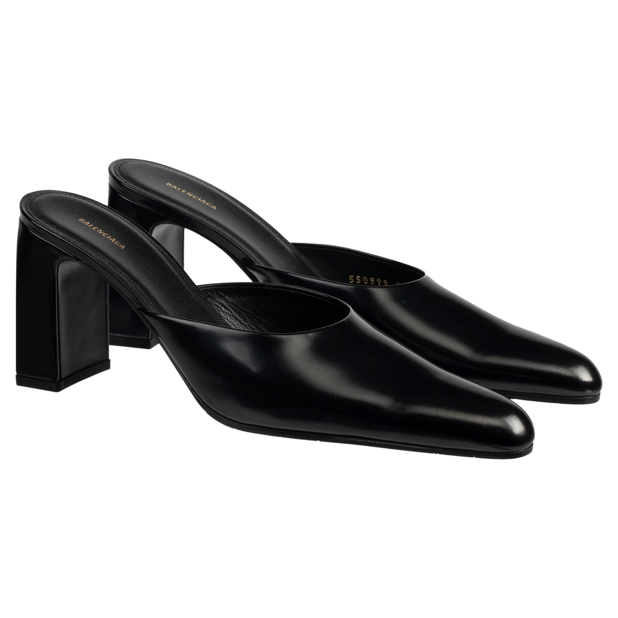 Balenciaga - Mules en cuir noir, 39,5 FR