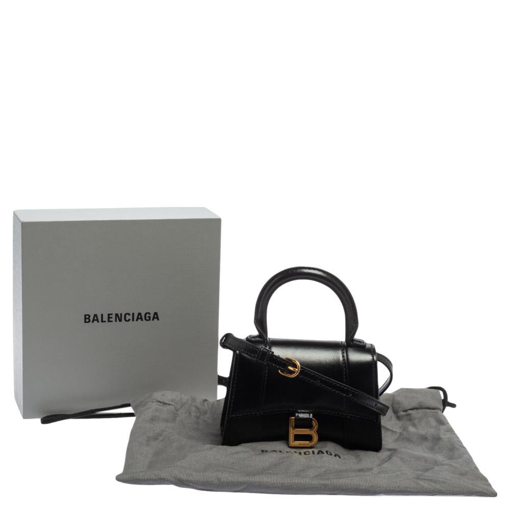 Balenciaga Black Leather Nano Hourglass Top Handle Bag 5