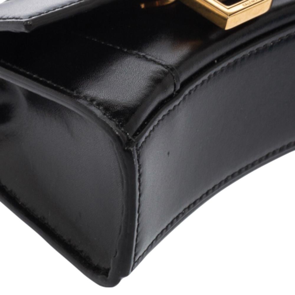 Women's Balenciaga Black Leather Nano Hourglass Top Handle Bag