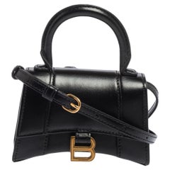 Balenciaga Black Leather Nano Hourglass Top Handle Bag