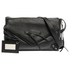 Balenciaga Black Leather Papier Envelope Zip Around Bag