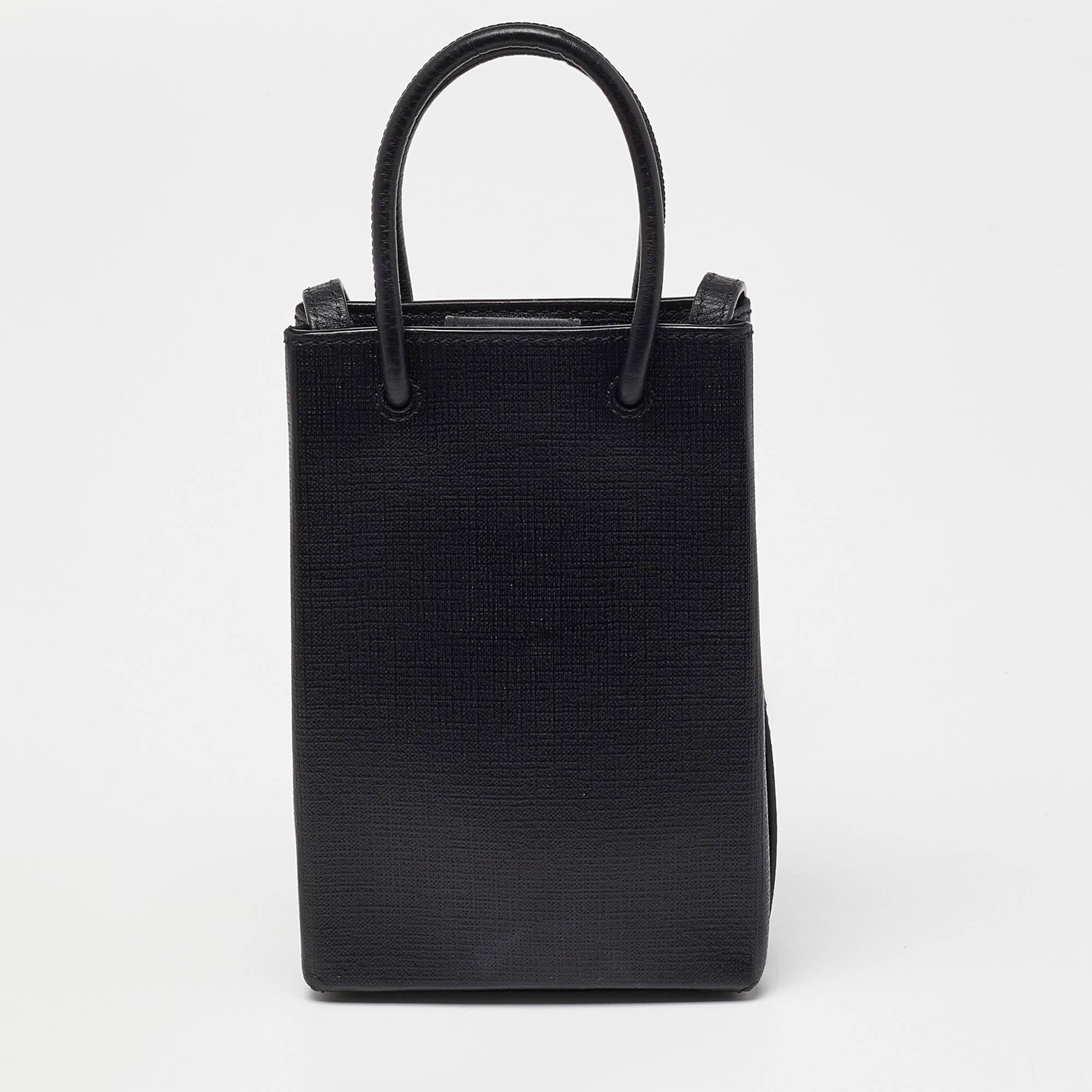 Women's Balenciaga Black Leather Phone Holder Crossbody Bag