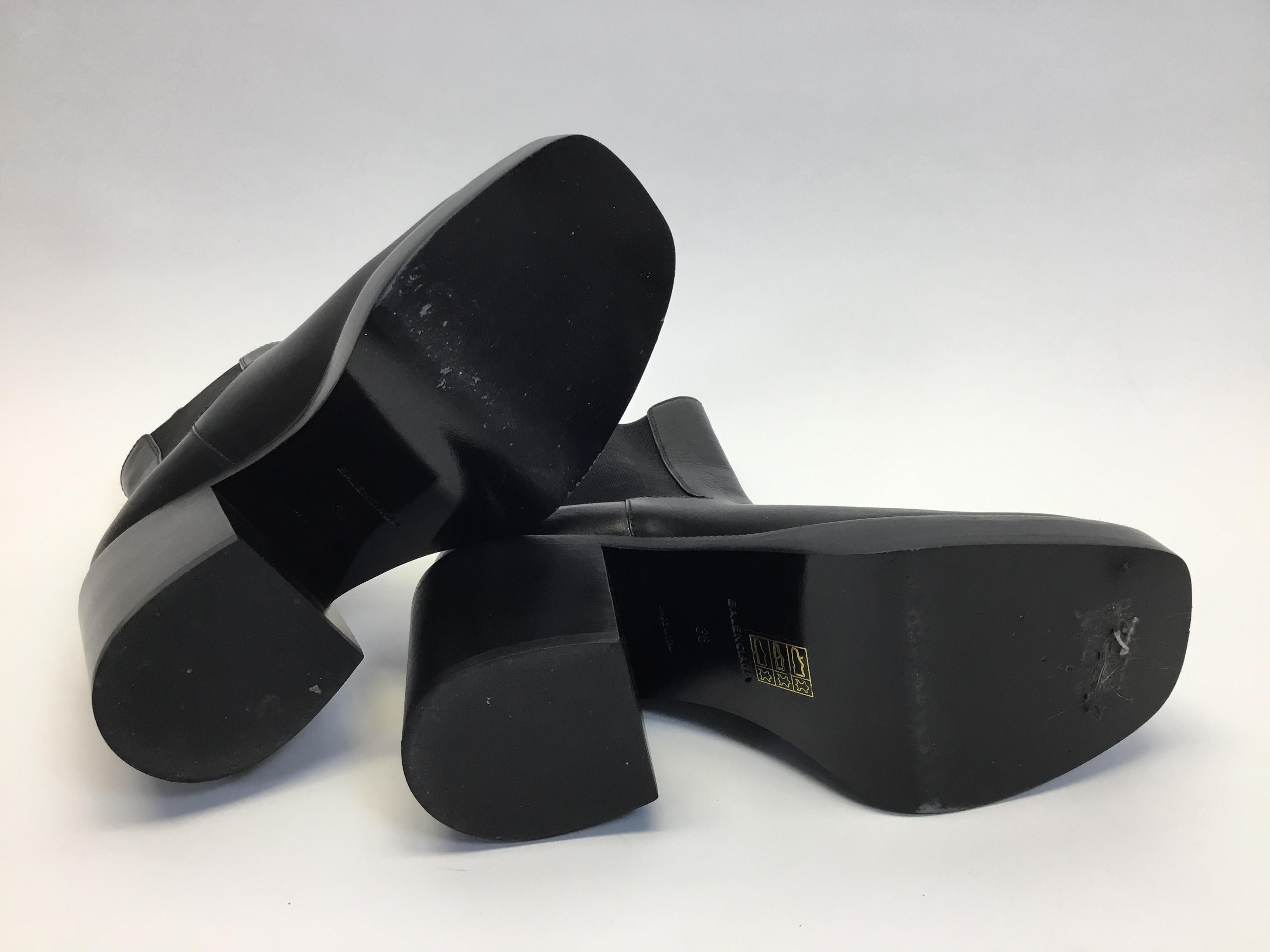 Balenciaga Black Leather Platform Ankle Boots NIB For Sale 3