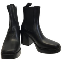 Balenciaga Black Leather Platform Ankle Boots NIB