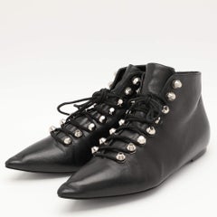 Balenciaga Black Leather Pointed Toe Lace Up Ankle Length Boots Size 36.5