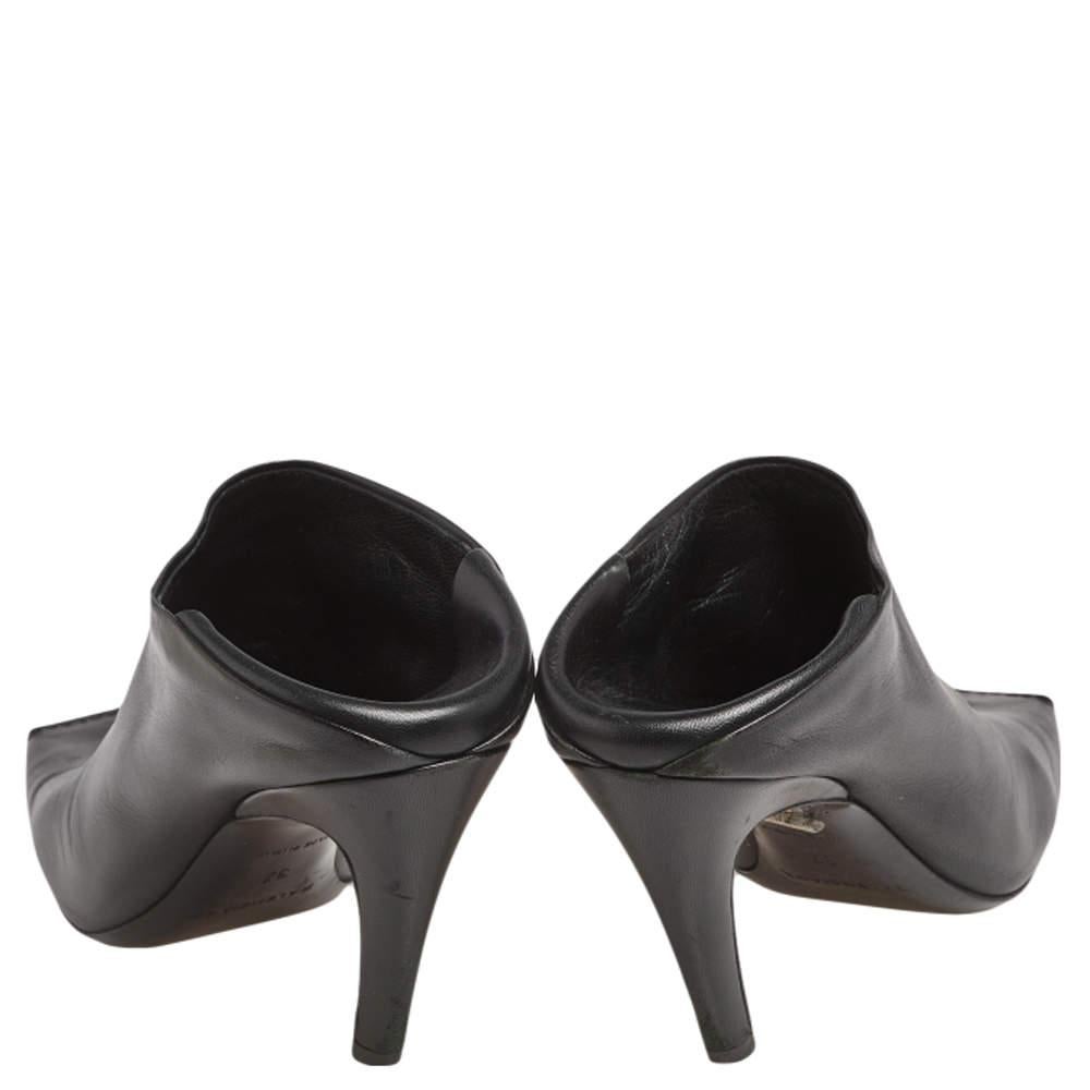 Balenciaga Black Leather Quadro Square Toe Foldable Heel Mules Size 37 1