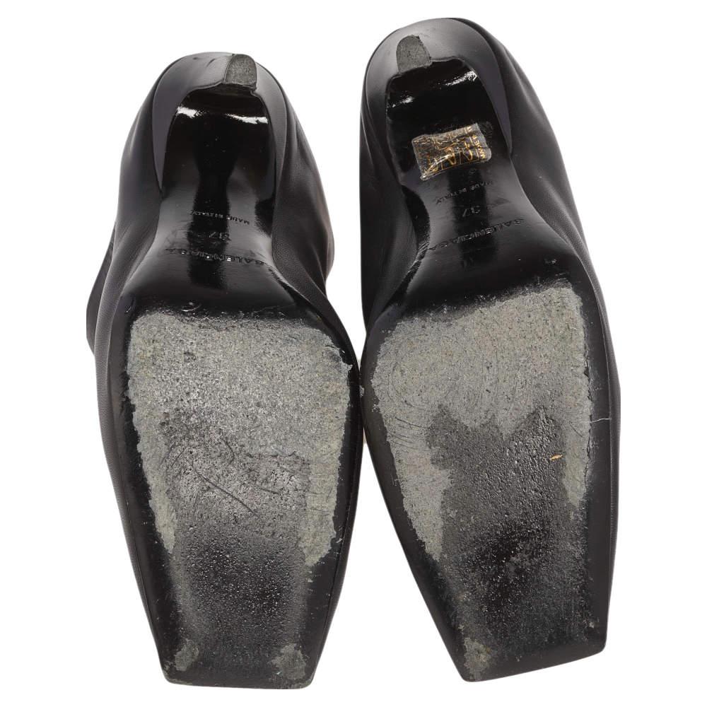 Balenciaga Black Leather Quadro Square Toe Foldable Heel Mules Size 37 2