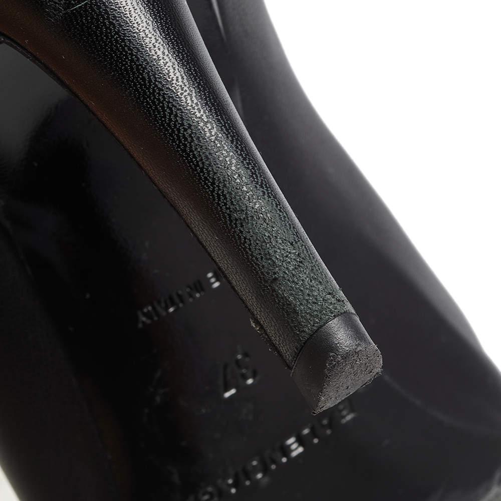 Balenciaga Black Leather Quadro Square Toe Foldable Heel Mules Size 37 5