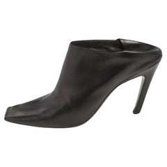 Balenciaga Cuero Negro Quadro Puntera Cuadrada Tacón Plegable Mules Talla 37