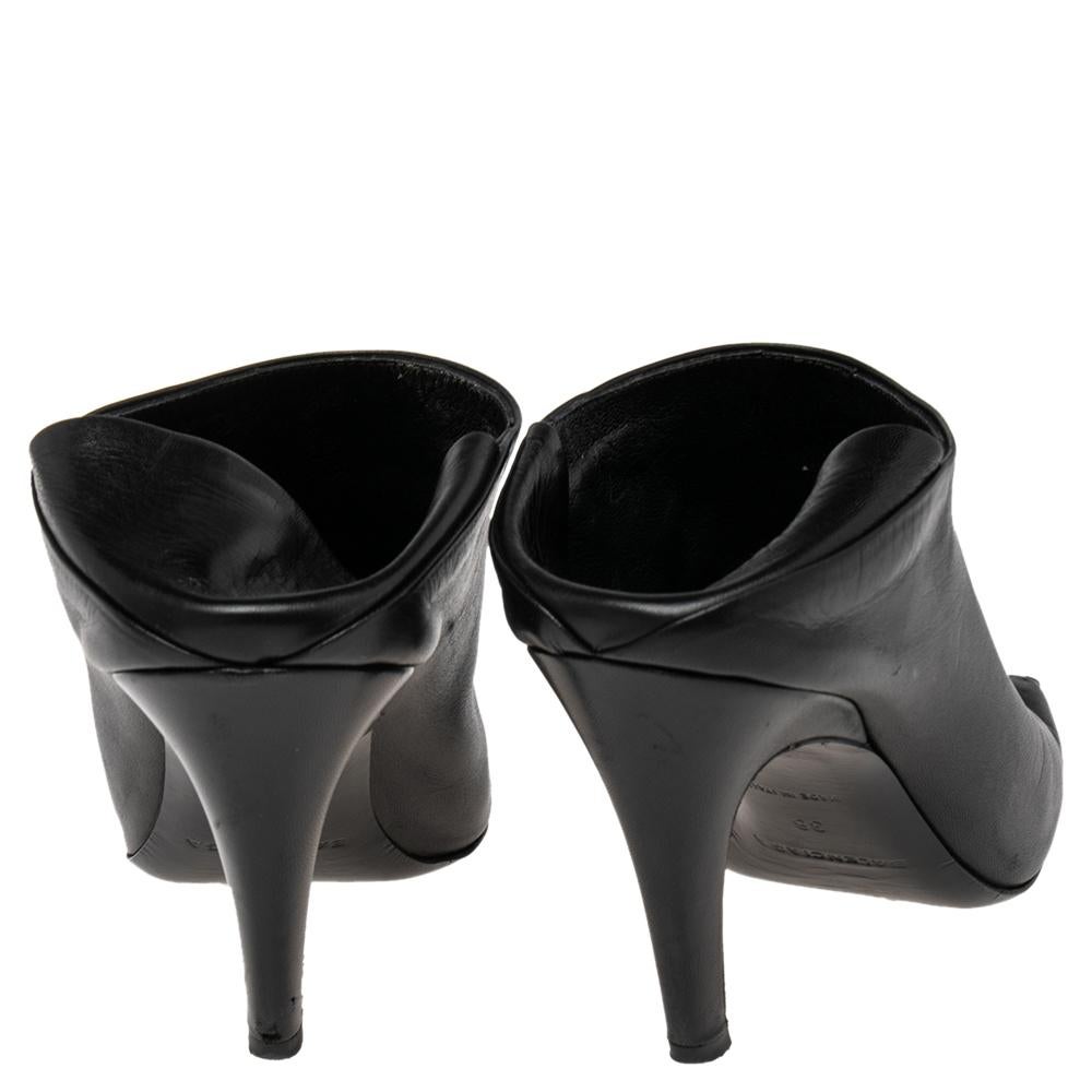 Women's Balenciaga Black Leather Quadro Square Toe Foldable Heel Mules Size 38