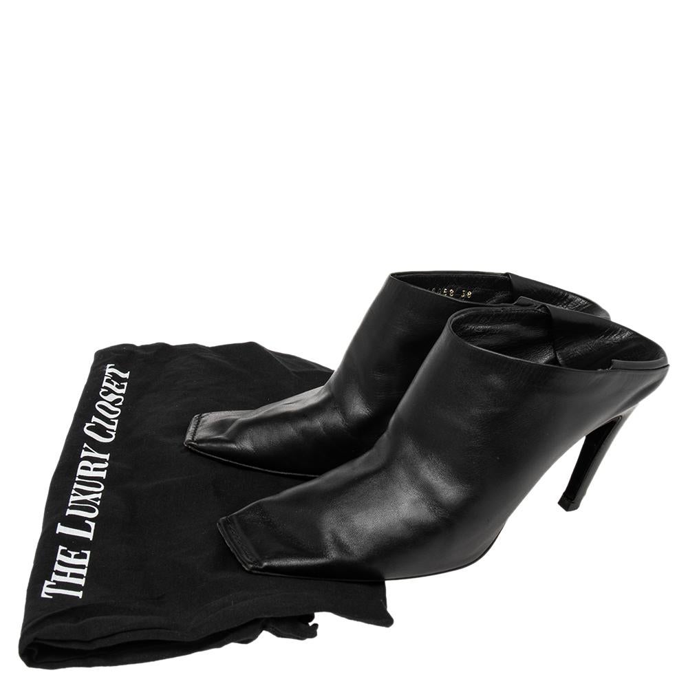 Balenciaga Black Leather Quadro Square Toe Foldable Heel Mules Size 38 4