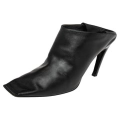 Balenciaga Black Leather Quadro Square Toe Foldable Heel Mules Size 38