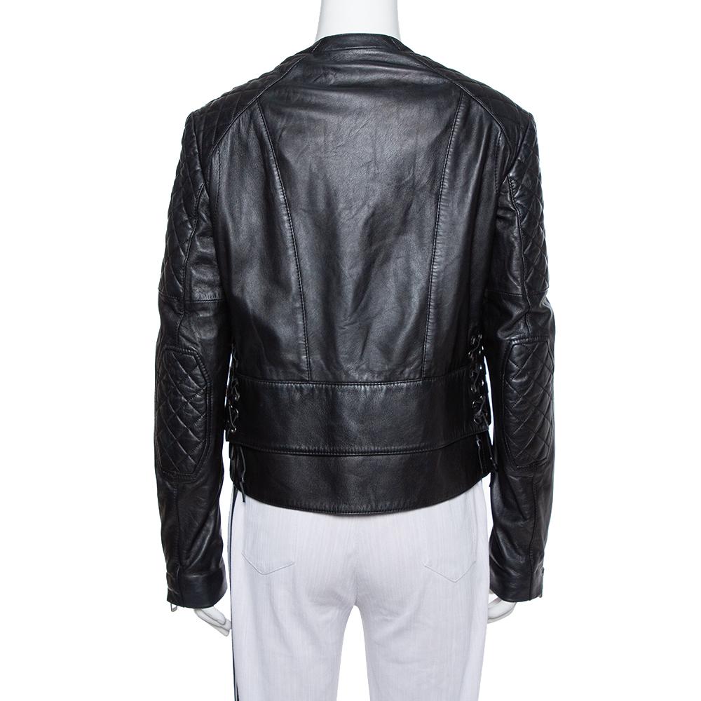 This piece is a prize you will want to keep even if you have worn it countless times. It is from Balenciaga and it truly is an example of the brand's attention to quality and creativity. The jacket is tailored from black leather and it has a zipped