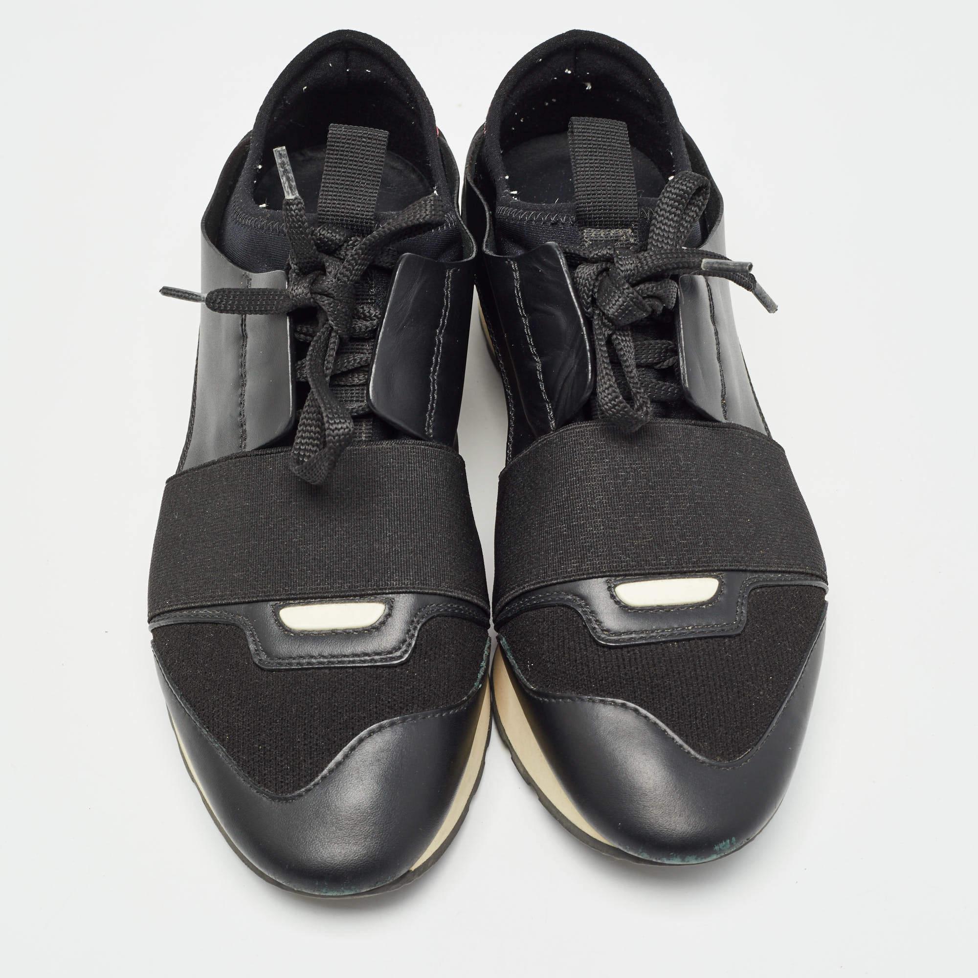 Balenciaga Black Leather Race Runner Sneakers Size 36 In Good Condition For Sale In Dubai, Al Qouz 2