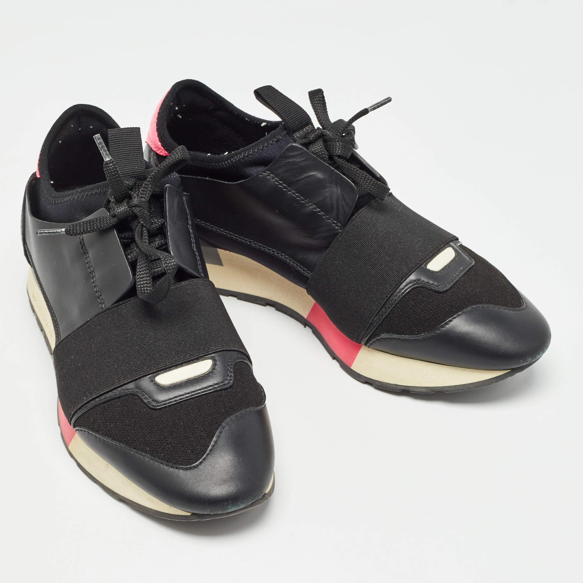 Women's Balenciaga Black Leather Race Runner Sneakers Size 36 For Sale