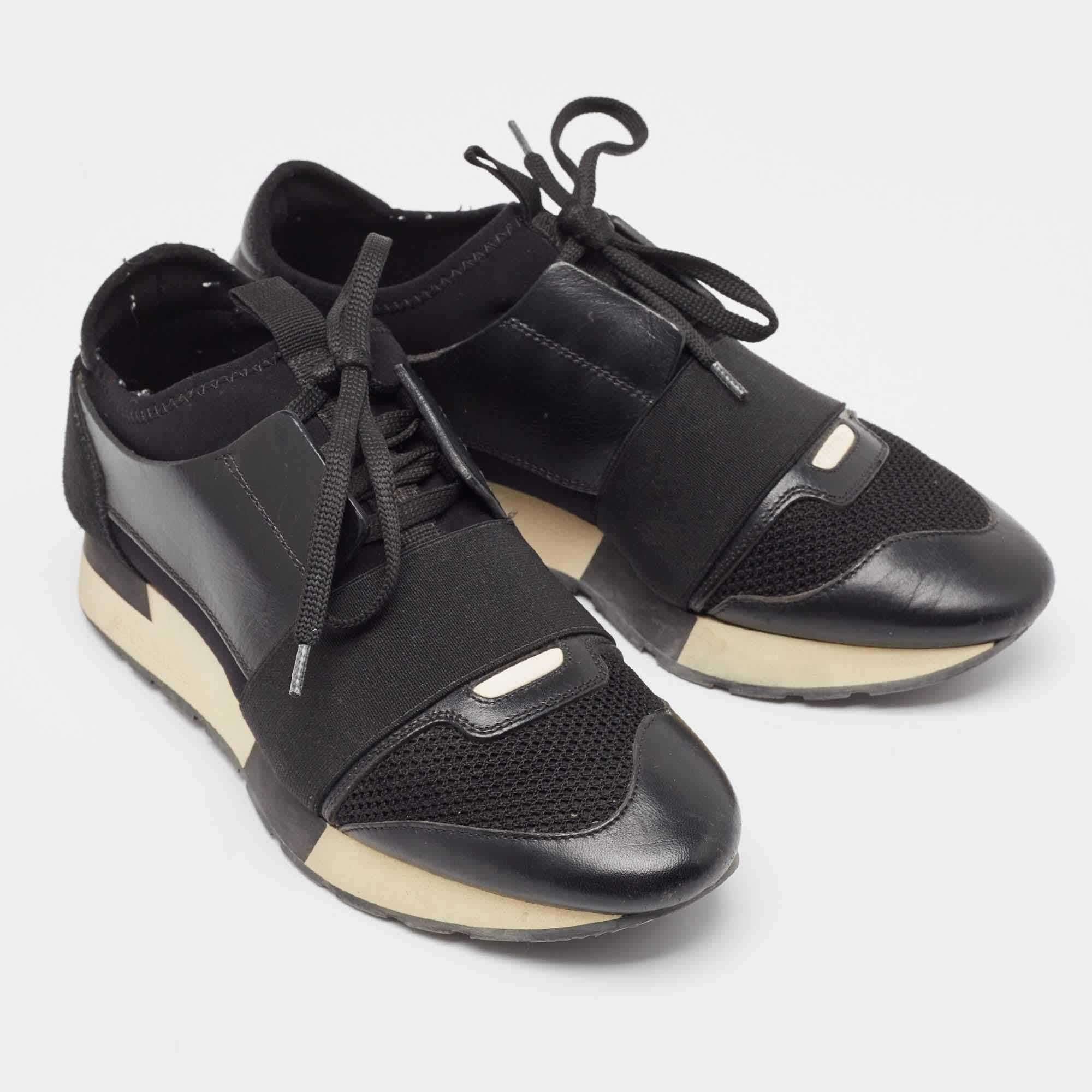 De las mujeres Balenciaga Zapatillas Carrera Cuero Negro Talla 38 en venta