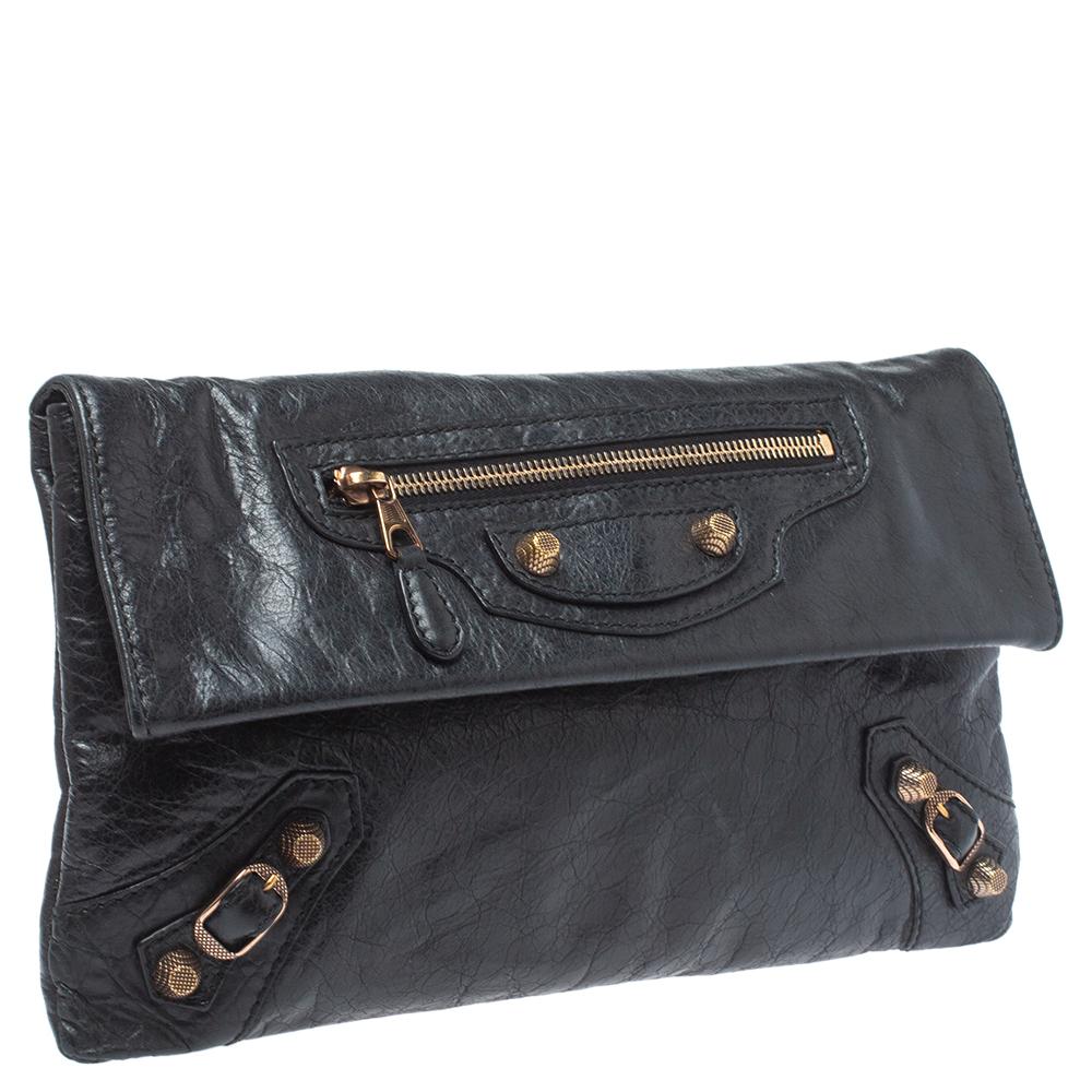 Balenciaga Black Leather RGH Envelope Clutch In Good Condition In Dubai, Al Qouz 2