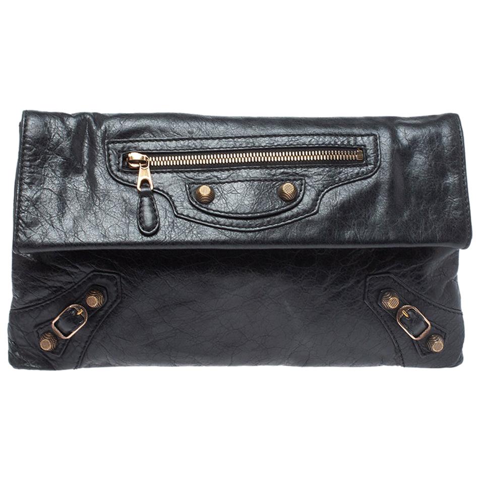 Balenciaga Black Leather RGH Envelope Clutch