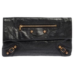 Balenciaga RGH Umschlag-Clutch aus schwarzem Leder