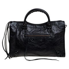 Used Balenciaga Black Leather RH City Bag