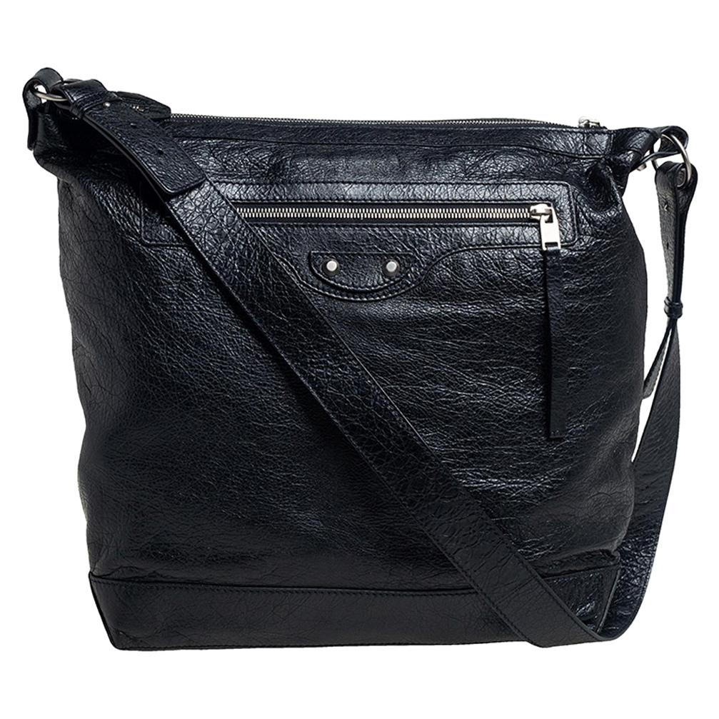 Balenciaga Black Leather RH Day Messenger Bag