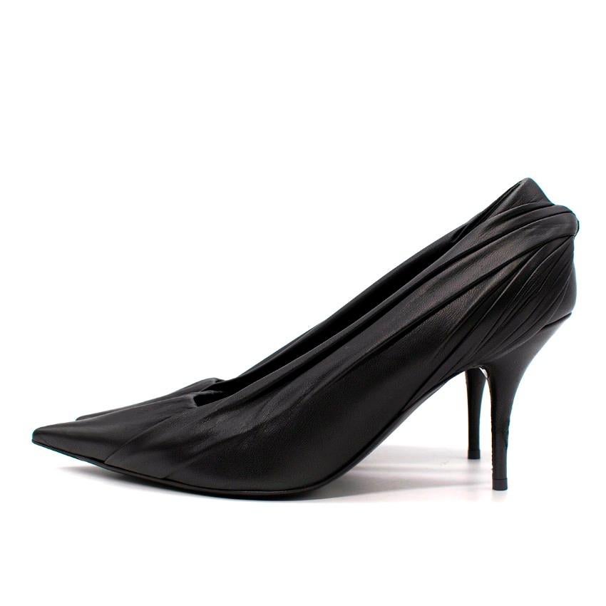 Women's Balenciaga Black Leather Ruched Knife Pumps - US 9