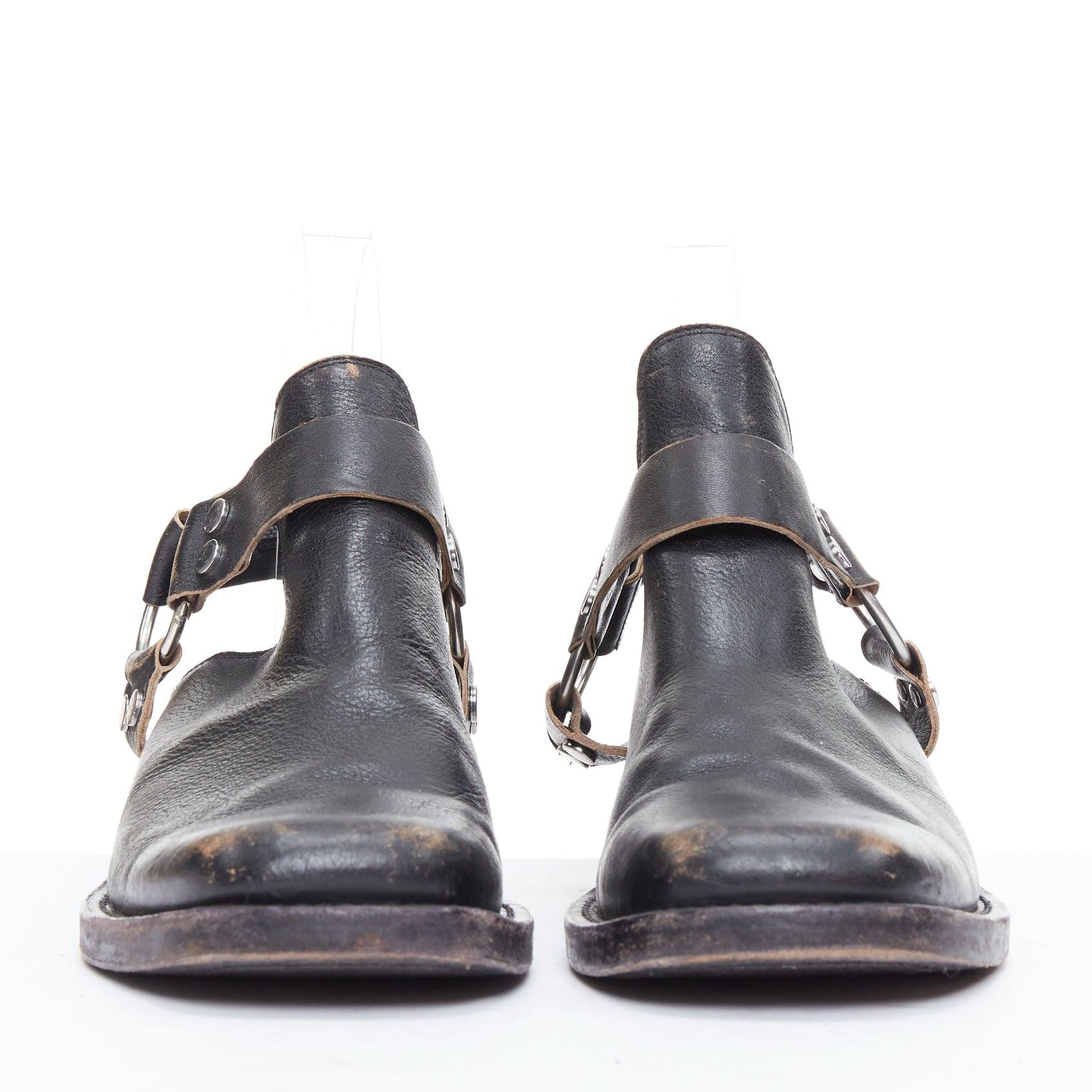 BALENCIAGA black leather silver buckle distressed cuban mules EU38.5 In Fair Condition In Hong Kong, NT