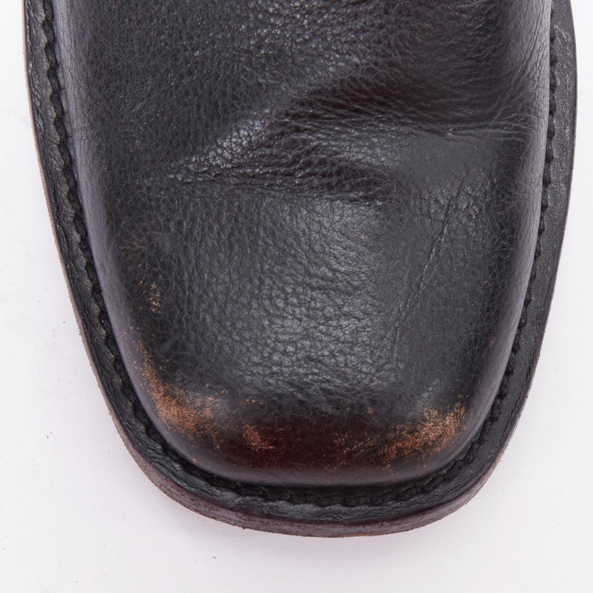 BALENCIAGA black leather silver buckle distressed cuban mules EU38.5 2