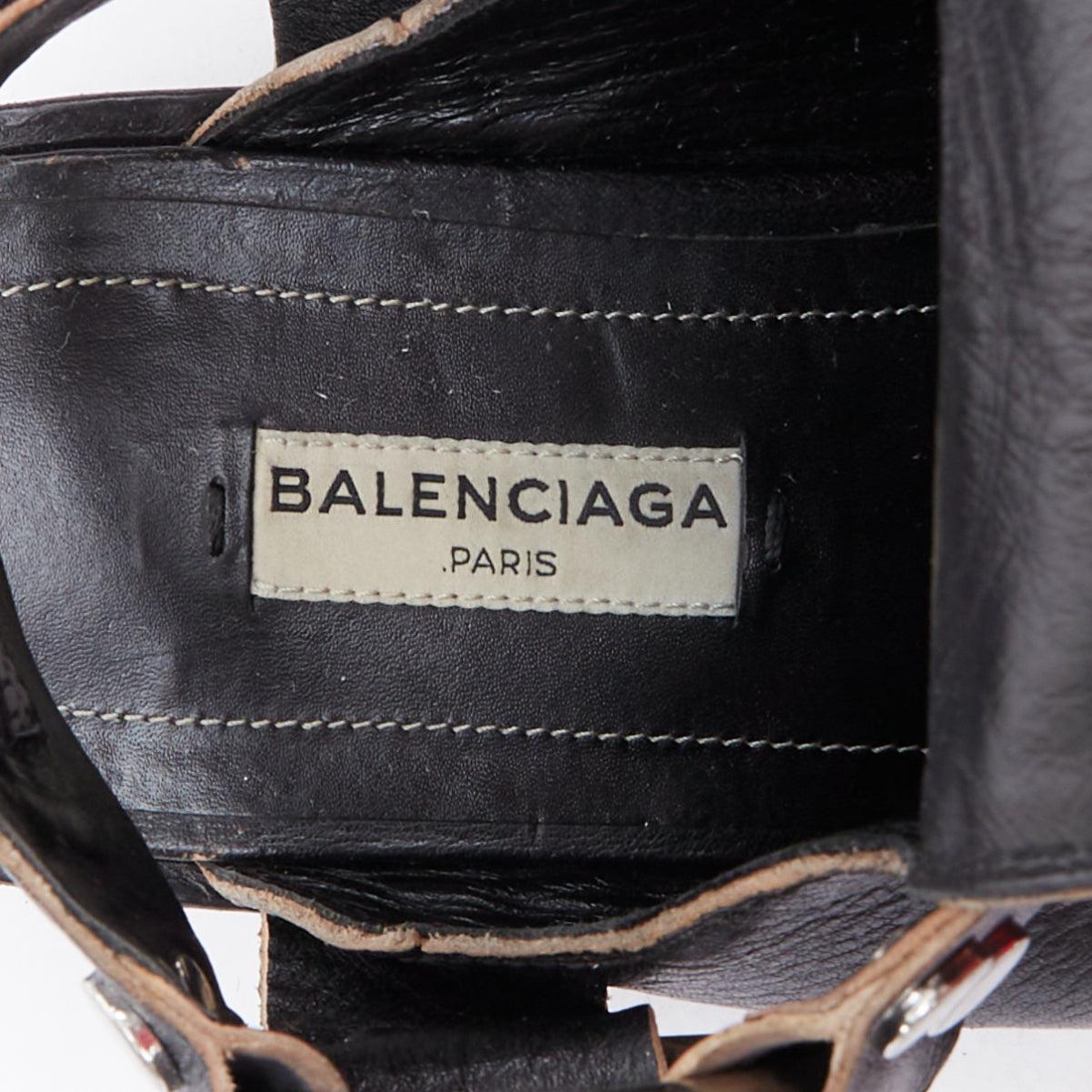 BALENCIAGA black leather silver buckle distressed cuban mules EU38.5 5