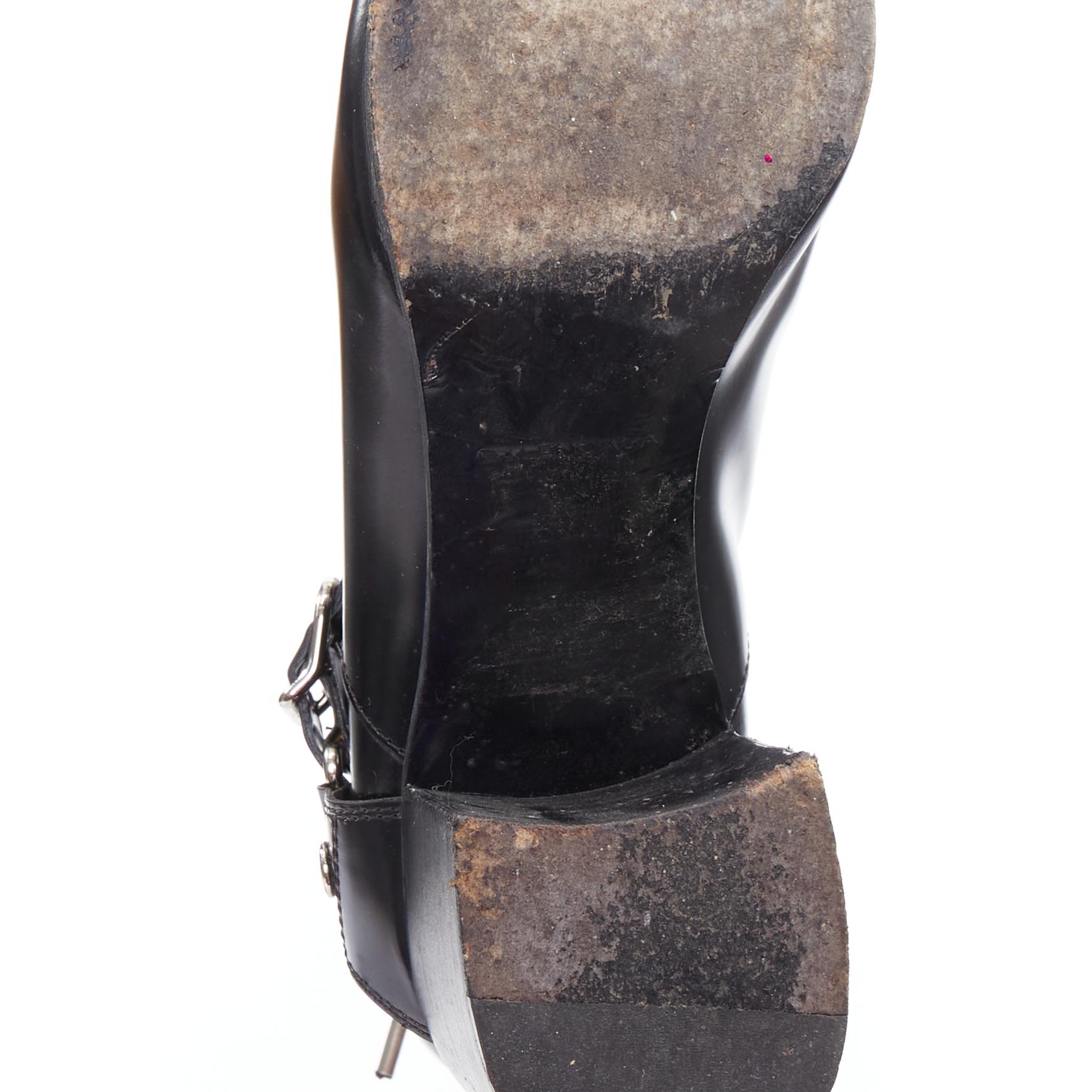 BALENCIAGA black leather silver buckles laced harness booties EU38.5 For Sale 5