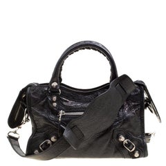 Balenciaga Black Leather Silver Hardware Mini City Bag