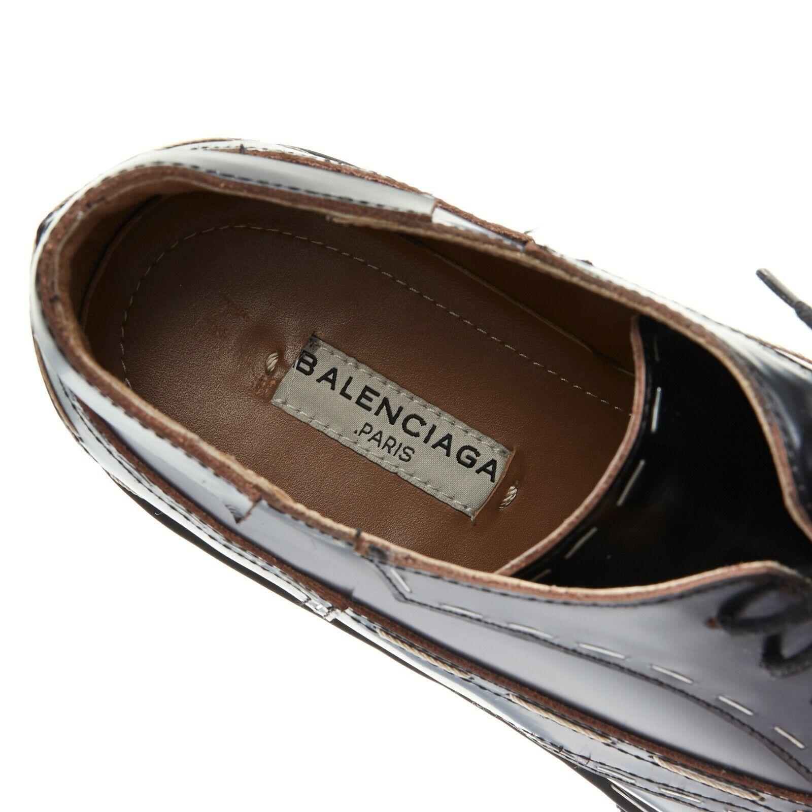 BALENCIAGA black leather silver staple chunky ridged sole punk derby shoes EU39 3