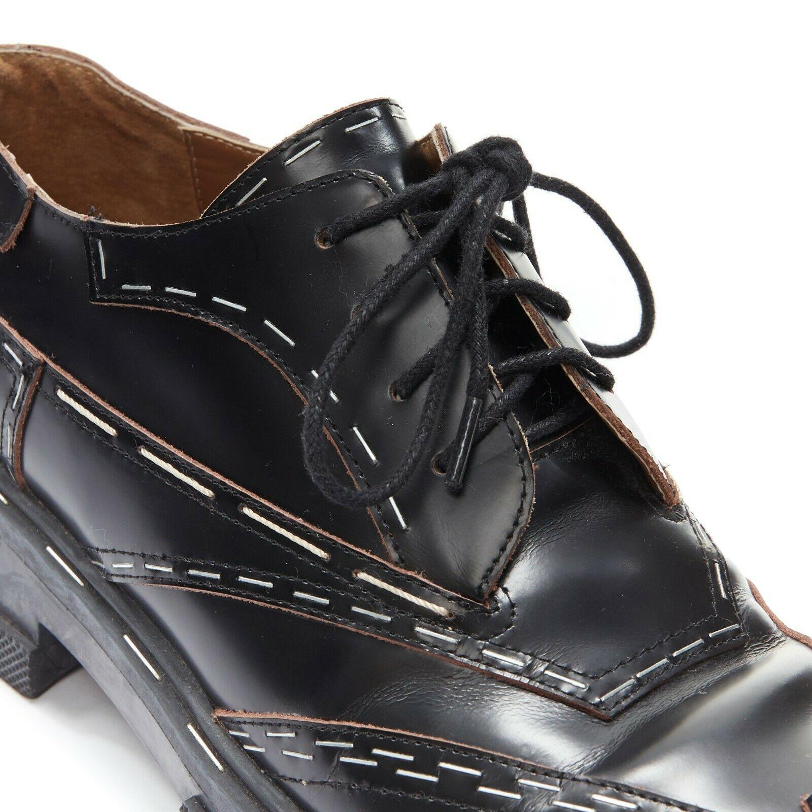 Women's BALENCIAGA black leather silver staple chunky ridged sole punk derby shoes EU39