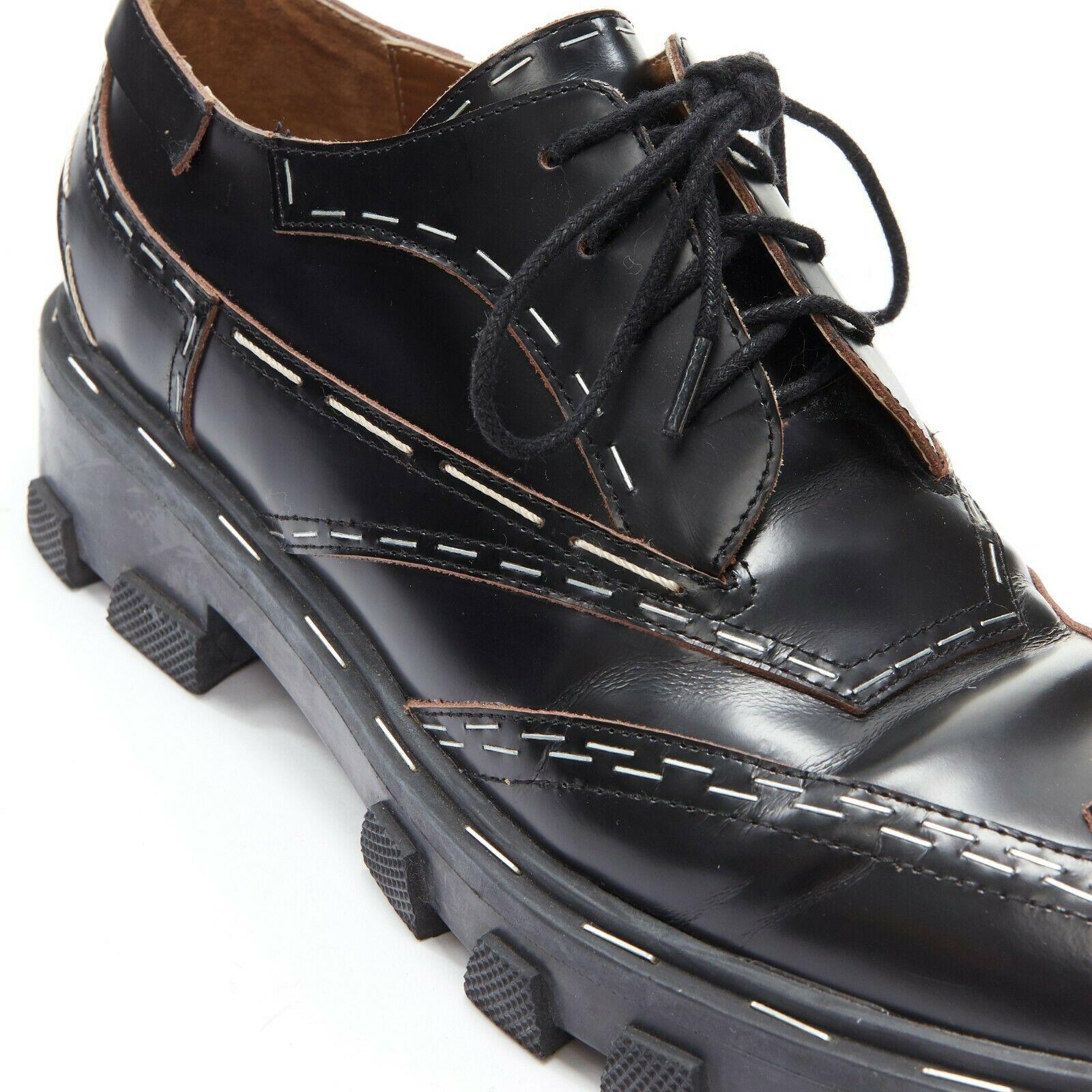 BALENCIAGA black leather silver staple chunky ridged sole punk derby shoes EU39 1