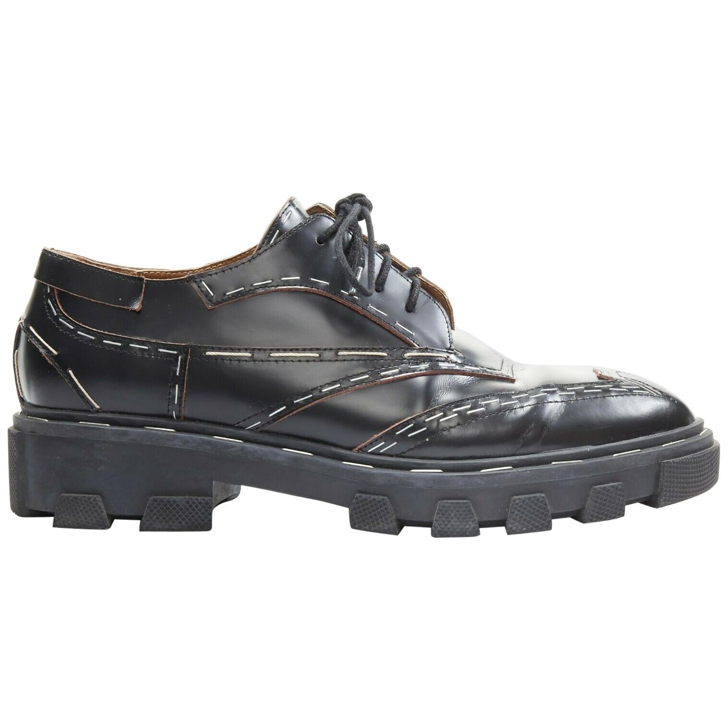 BALENCIAGA black leather silver staple chunky ridged sole punk derby shoes  EU39 at 1stDibs