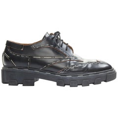 BALENCIAGA black leather silver staple chunky ridged sole punk derby shoes EU39
