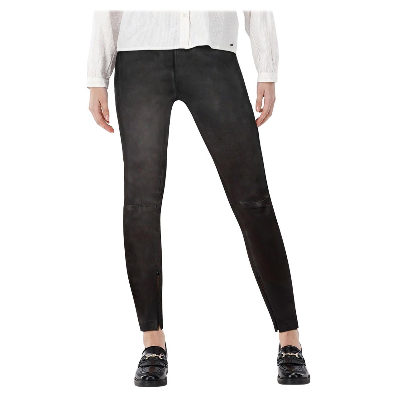 Balenciaga - Pantalon skinny zippé en cuir noir Taille S en vente
