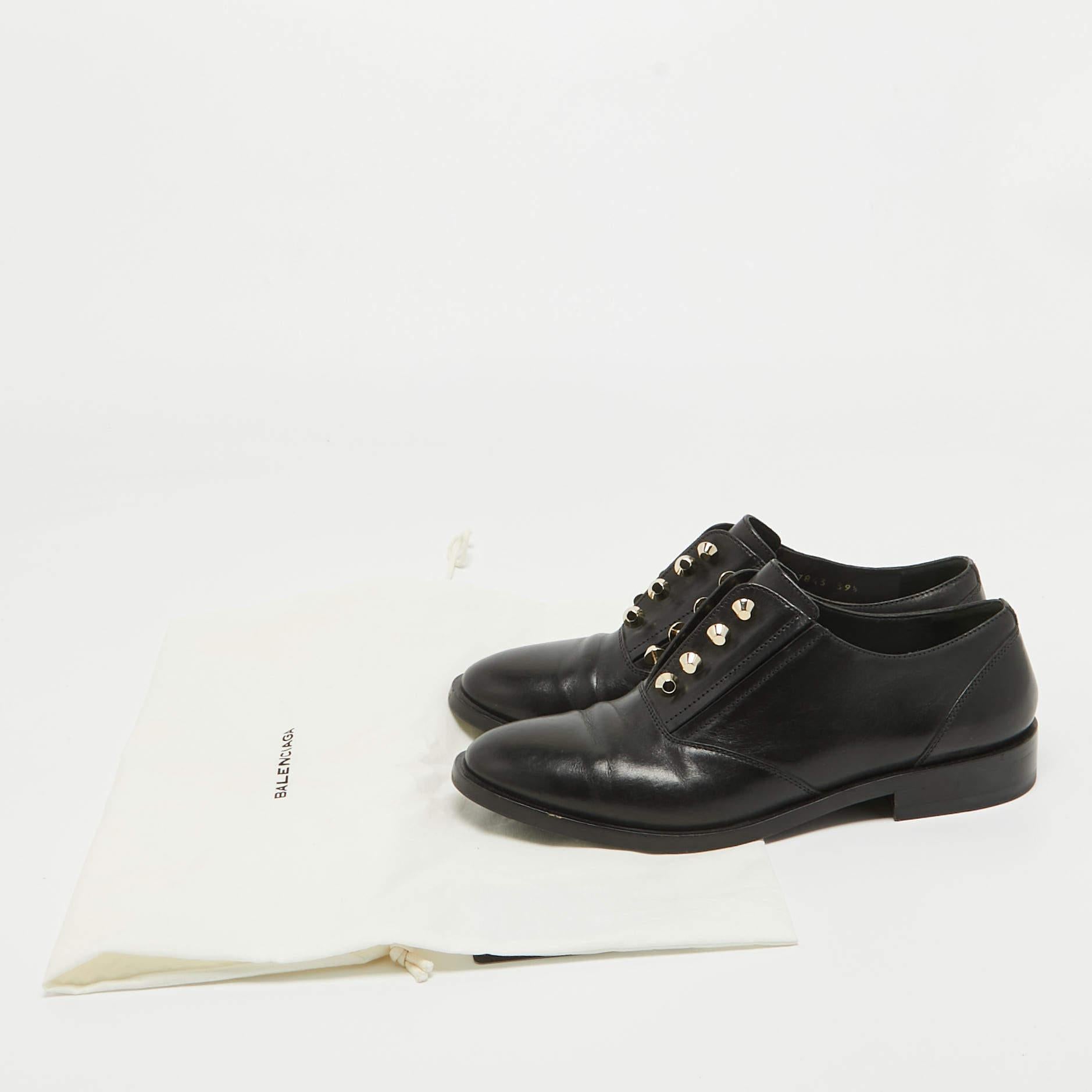 Balenciaga Black Leather Slip On Oxfords Size 39.5 For Sale 3