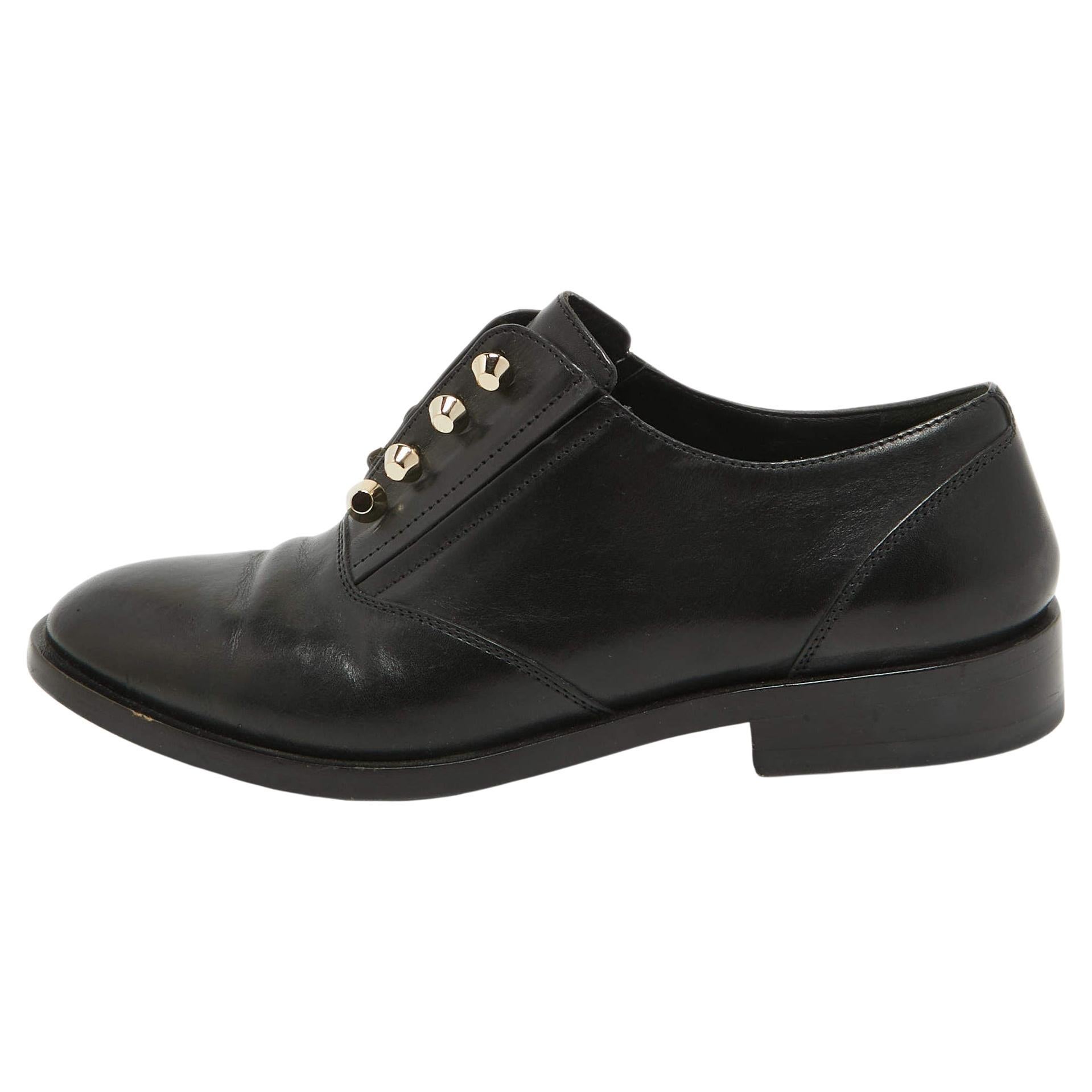Balenciaga Black Leather Slip On Oxfords Size 39.5 For Sale