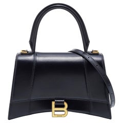 Balenciaga Black Leather Small Hourglass Box Top Handle Bag