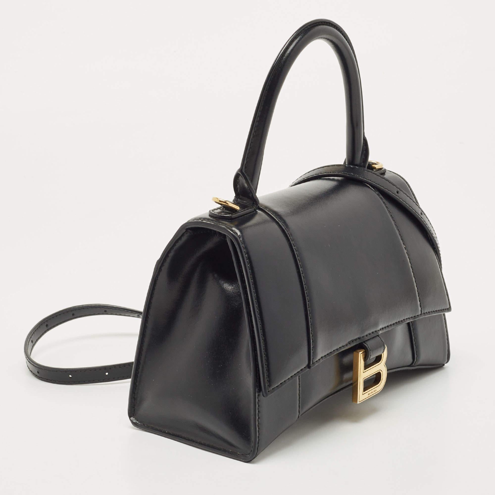 Women's Balenciaga Black Leather Small Hourglass Top Handle Bag