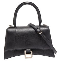 Balenciaga Black Leather Small Hourglass Top Handle Bag