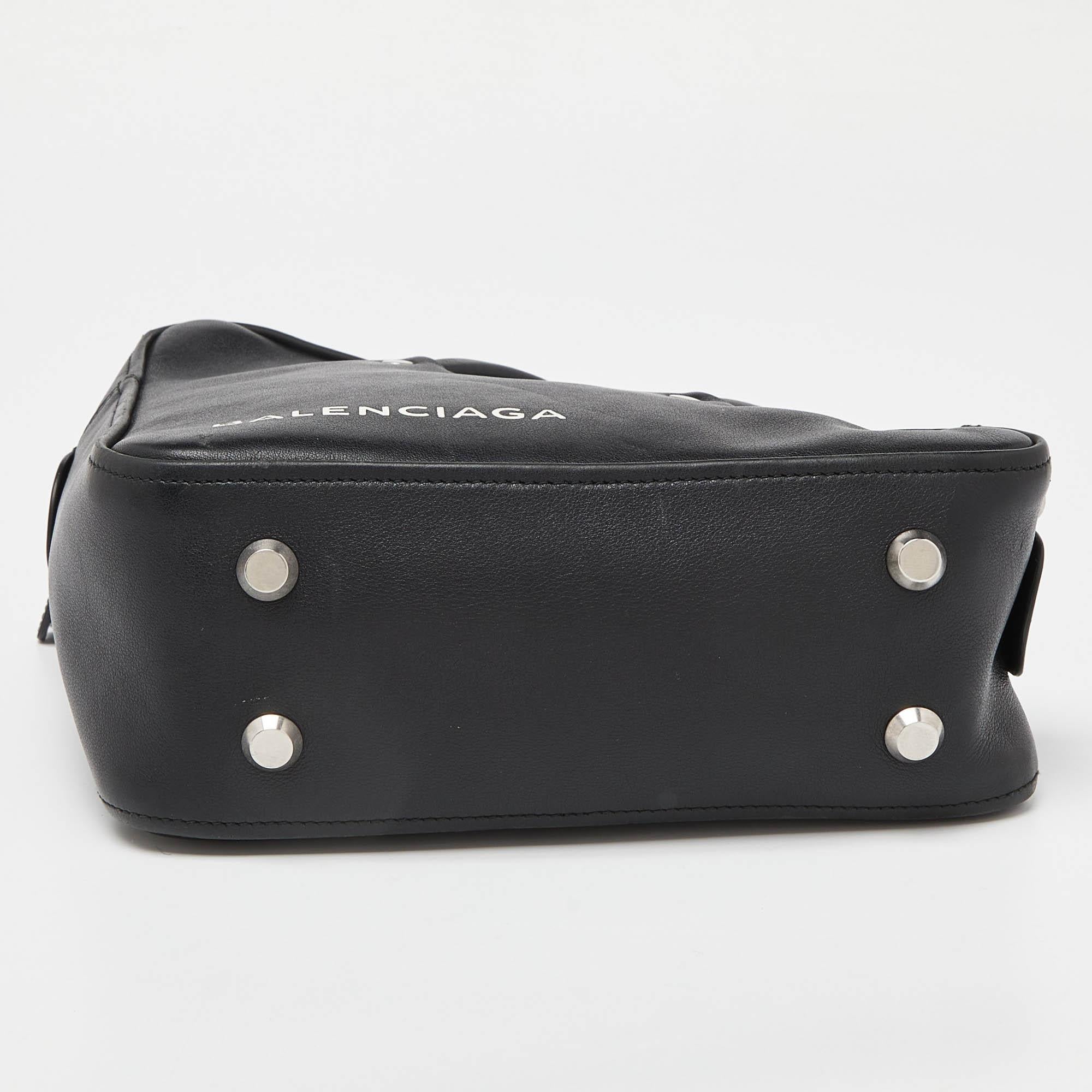 Balenciaga Black Leather Small Triangle Duffle Bag For Sale 2
