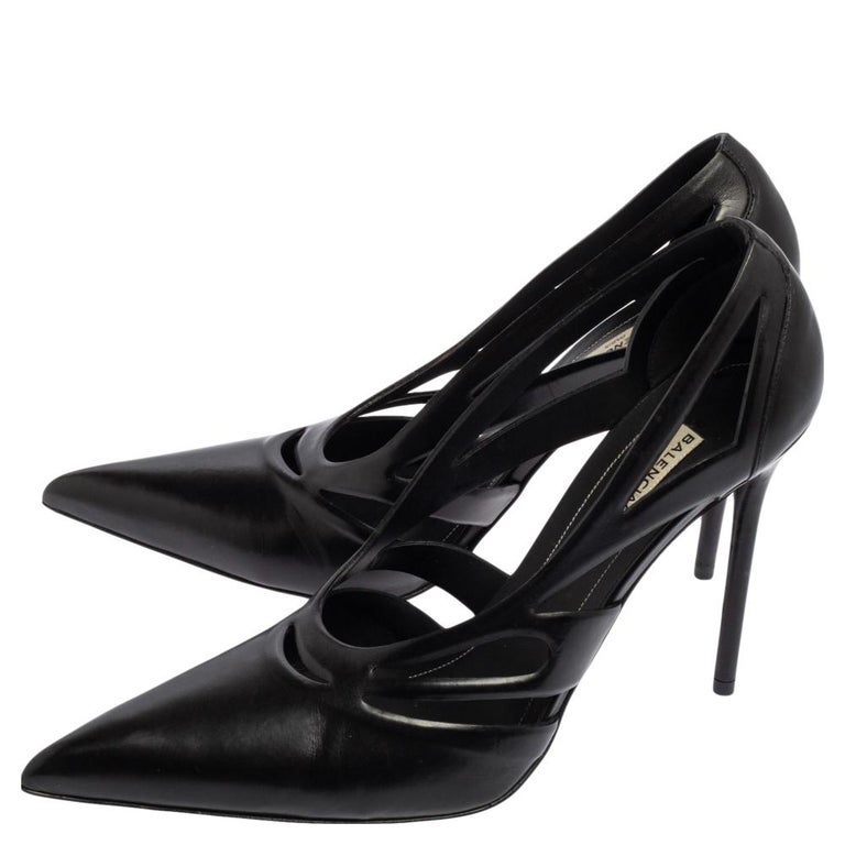 Balenciaga Black Leather Spider Laser Cut Pointed Toe Pumps Size 39.5 at  1stDibs
