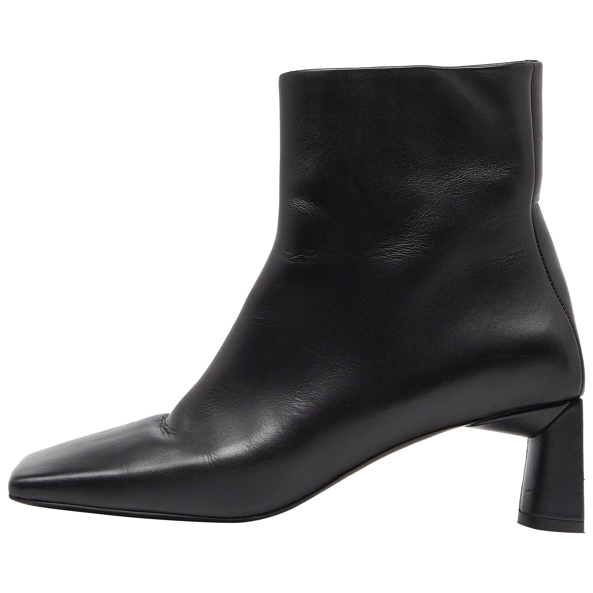 Balenciaga Black Leather Square Toe Ankle Boots Size 37