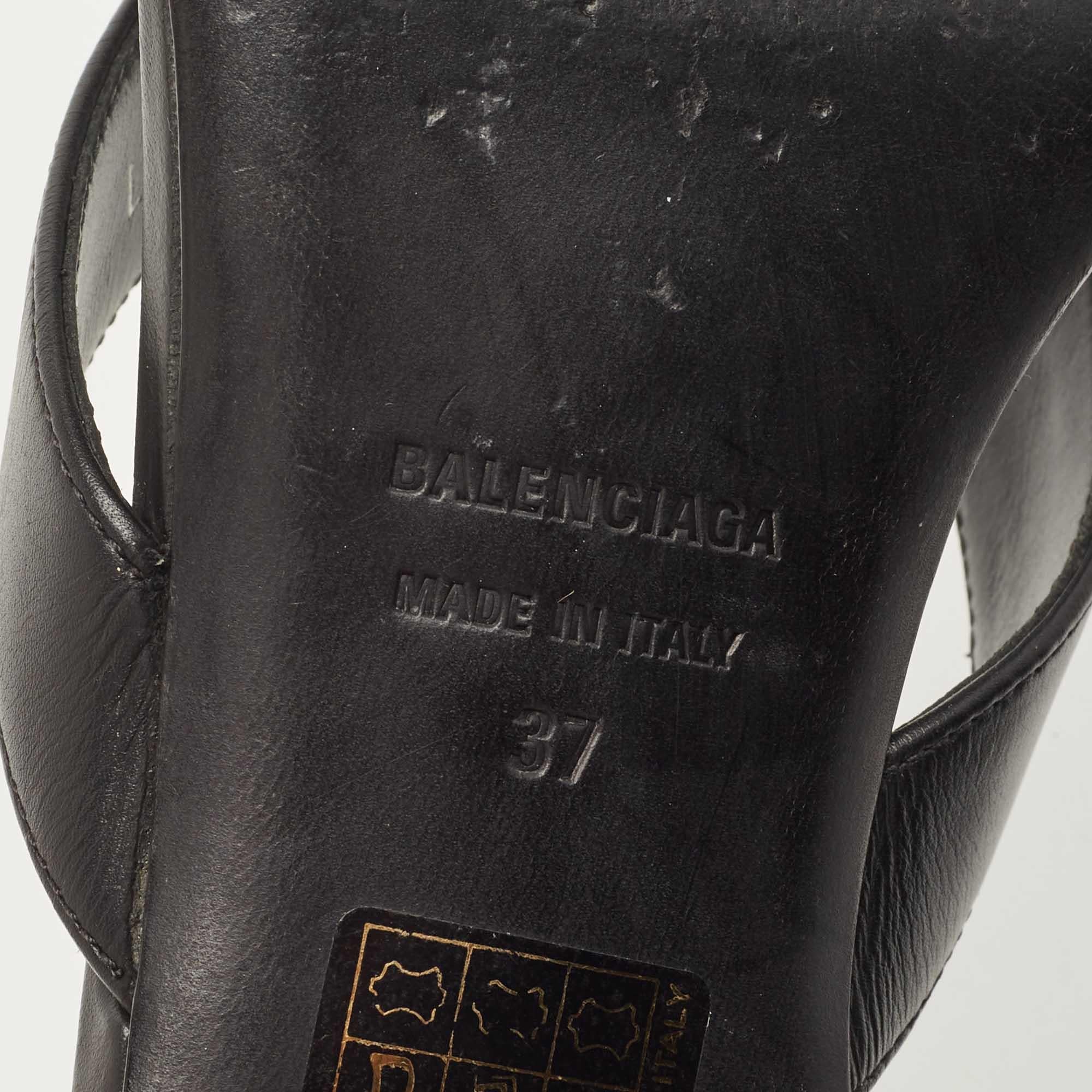 Balenciaga Black Leather Square Toe Thong Slide Sandals Size 37 3